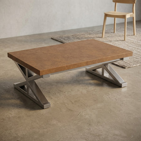 KB Fab CT-04 Monolithic Trestle Coffee Table – Polished Brass Top, 48 x 27 in