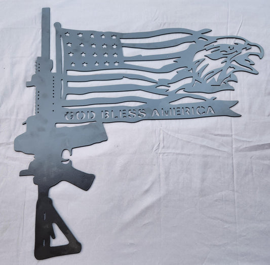 God Bless America Rifle with Flag