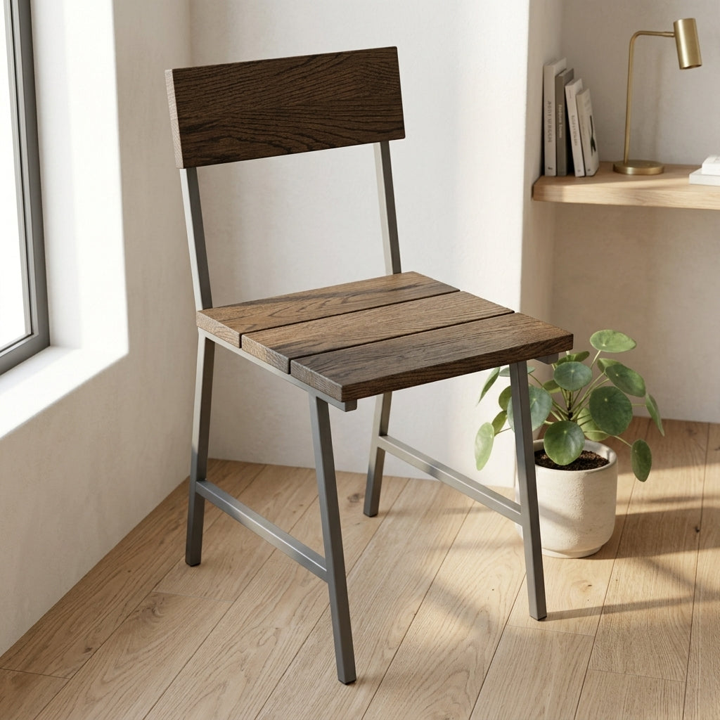 Sawhorse Steel Dining Chair, Walnut Slat Seat