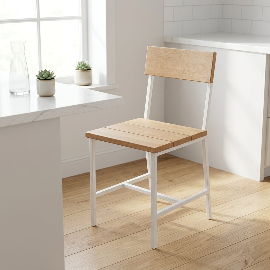 H-Frame Steel Dining Chair, Natural Maple Seat