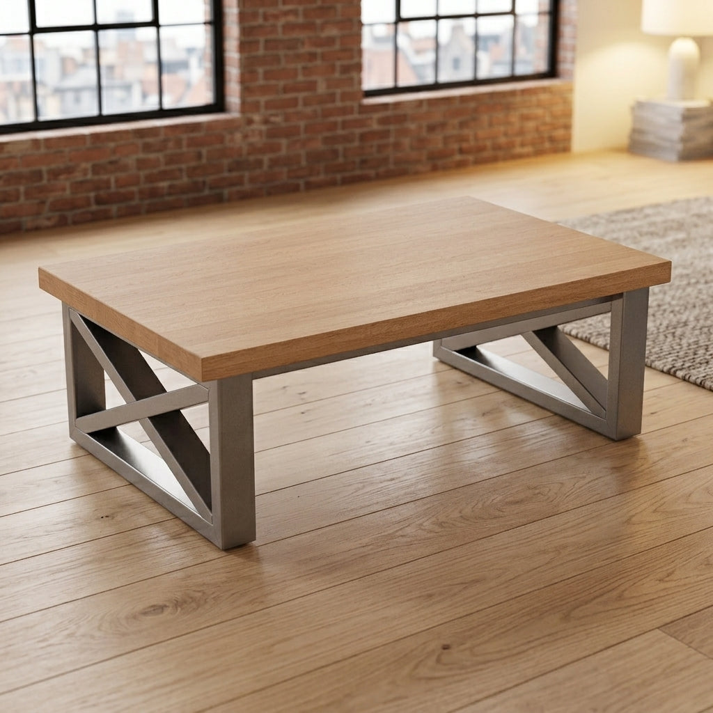 Walnut Trestle Coffee Table, Steel Base, 48 in