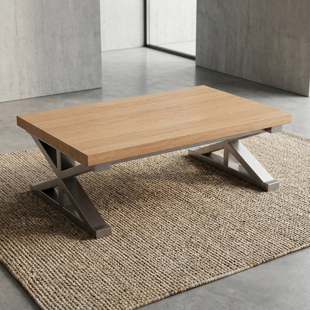 White Oak Coffee Table, Monolithic Trestle Base