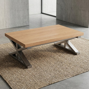 White Oak Coffee Table, Monolithic Trestle Base