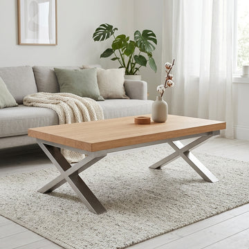 Maple Coffee Table, Sculptural Trestle Base 60 in