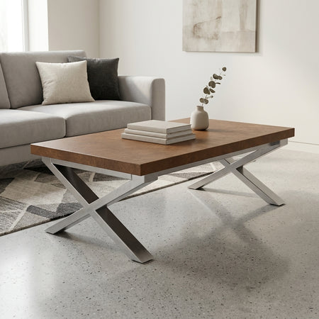 KB Fab CT-05 Sculptural Trestle Coffee Table – Aged Copper Top, 54 x 30 in