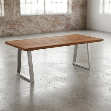 Angular Sawhorse Dining Table, White Oak & Stainless