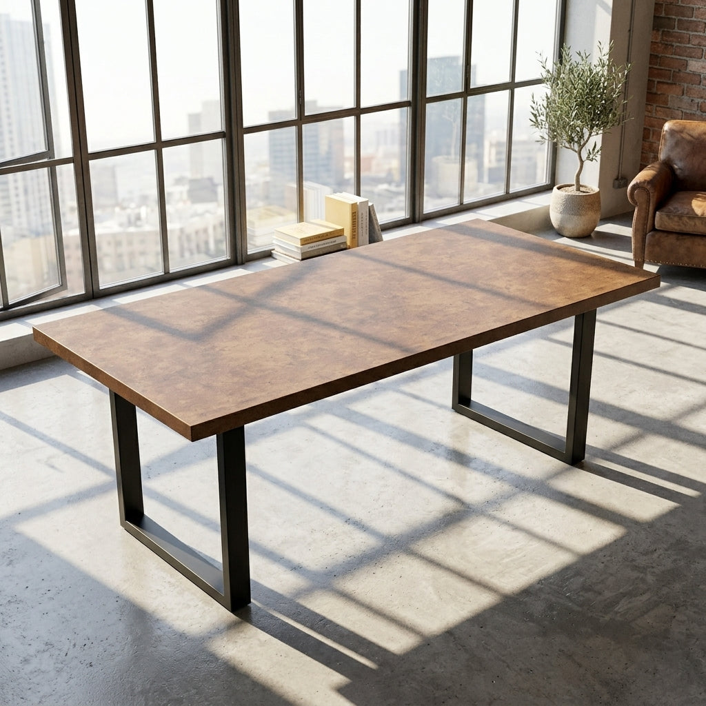 Stainless Steel Top Dining Table, Steel Base 84 in