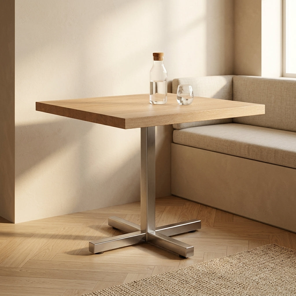 Square Teak Patio Table, Stainless T-Base 36 in