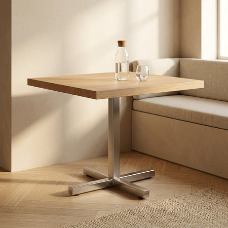 KB Fab OT-02 Square T-Base Patio Table – Solid Teak Top, 36 x 36 in