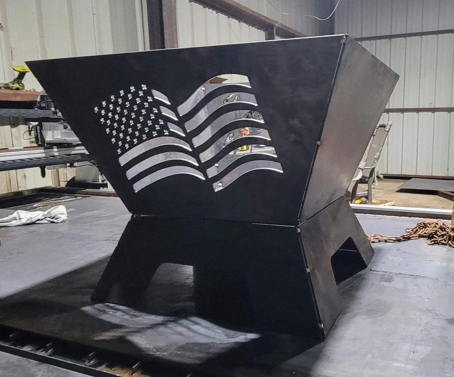 Deer Head fire pit with American Flag